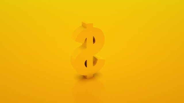Rotating Dollar Symbol. Dollar Sign Isolated On Yellow Background. 3D Looped Animation