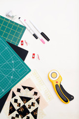 quilting tools - rugs, knife, ruler, felt-tip pens