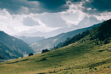 The mountain village of Adishi. Location Upper Svaneti, Georgia country, Europe. Main Caucasian ridge.