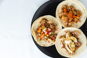 Mexican carnitas tacos, traditional food of Michoacán