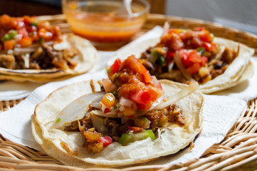 Mexican carnitas tacos, traditional food of Michoacán