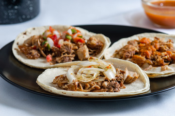 Mexican carnitas tacos, traditional food of Michoacán