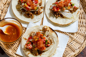 Mexican carnitas tacos, traditional food of Michoacán