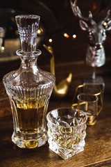 Crystal decanter and glass of whiskey