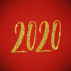 Happy New Year 2020 poster with hand drawn lettering.