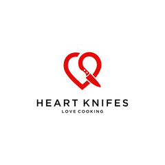 Illustration of abstract heart sign with the tip of a kitchen knife logo design