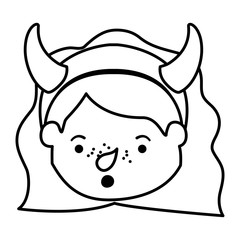 cute little girl head with devil costume