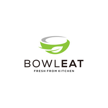 Illustration of abstract leaf sign contained in a food bowl logo design