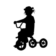 The silhouette of a little girl on a three-wheeled bicycle. Vector illustration