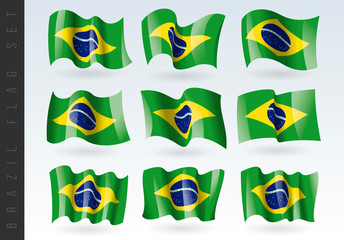 3D Waving flag of Brazil. Vector illustration. Isolated on white background. Design element