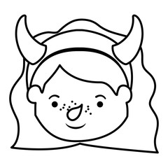 cute little girl head with devil costume