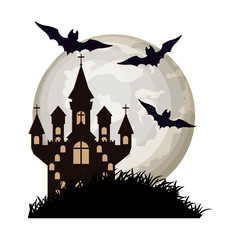 halloween bats flying with castle in night scene