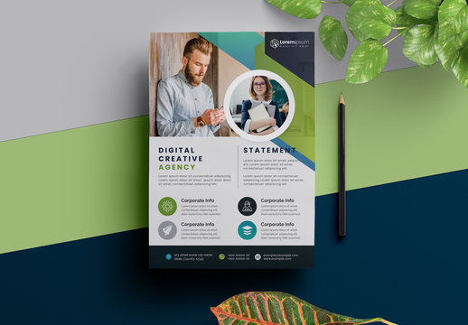 Corporate Flyer Layout with Blue And Green Elements