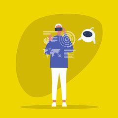 Young male character wearing a virtual reality headset