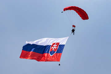 Slovakian national flag under the parachute