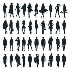Fashion People Silhouettes Woman And Man Vector Design. 