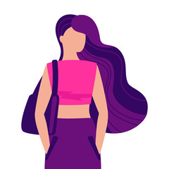 Beautiful young girl with shopping bag. Buyer, shopper. Vector illustration