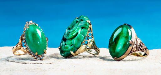 Burmese green jadeite Rings.