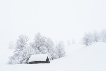 Winter wonderland with a wooden mountain house
