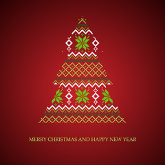 Merry Christmas and Happy New Year gift card. Christmas tree vector