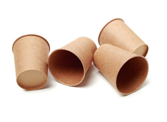  brown paper parchment coffee cups on white background