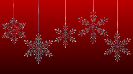 Naklejka na ściany i meble Christmas large complex translucent hanging snowflakes on red background. Transparency only in vector format