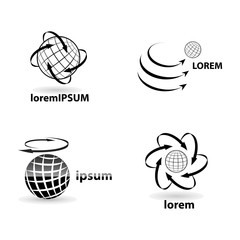 Arrow Sphere Logo Set - Isolated On White - Vector. Abstract Arrow Sphere Elements Vector For Web, Tech And Logo Design. 3D Globe Icon. Corporate Business Icons For Earth, Travel, Globe And World Logo