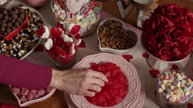 Overhead pan, Valentine's Day themed candies and chocolates