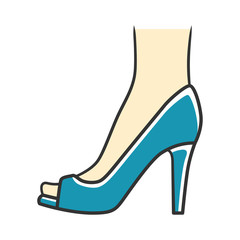 Peep toe high heels blue color icon. Woman stylish footwear design. Female casual shoes, luxury modern summer stilettos. Fashionable party clothing accessory. Isolated vector illustration