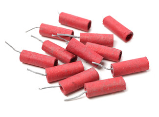 Red Firecrackers on white background 