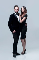 Business partners standing on a gray background