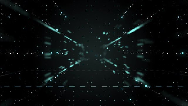 Analytical visualisation guideway of data moving through the dark night space on high speed.