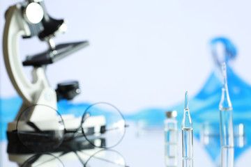 Seasonal vaccination. Medical equipment on a table.