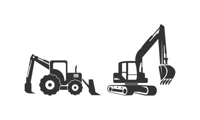 Excavator set template vector