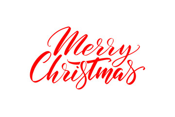 Merry Christmas hand lettering isolated on white. Vector image.