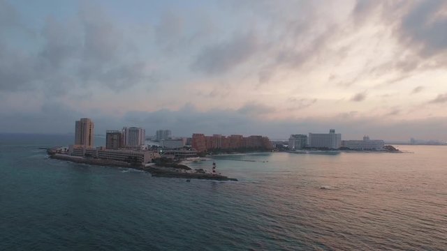 Aerial shot of Cancun skyline, Maya Rivera, Mexico