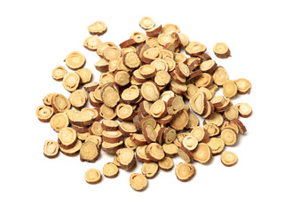 Licorice roots on white background