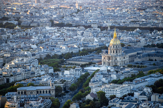 Sunset in Paris, France, with the Invalides.