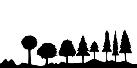 Trees silhouette landscape.View to realistic trees monochrome version
