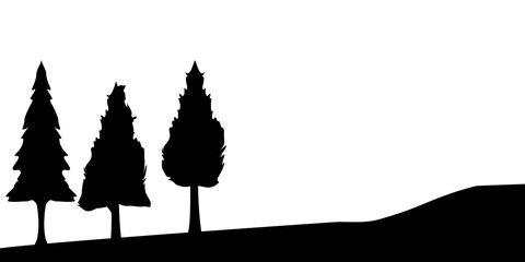 Trees silhouette landscape.View to realistic trees monochrome version
