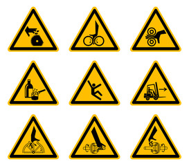 Triangular Warning Hazard Symbols labels On White Background