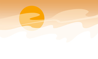 Desert landscape copyspace in flat style. Big hot sun. Sandstorm. Environment vector illustration. Orange background concept.