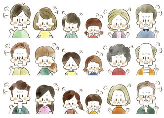 家族-怒る-三世代-水彩