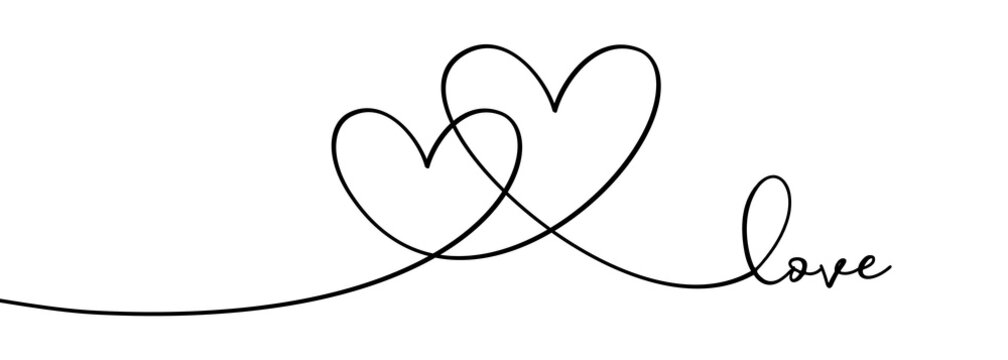 Continuous one line drawing hearts symbol embracing vector illustration minimalism design of love sign. Romantic relationship concept for wedding and Valentine's day card celebration.