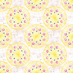 Pattern in boho style. Seamless texture hand drawn. Illustration for your design. Bright colors.