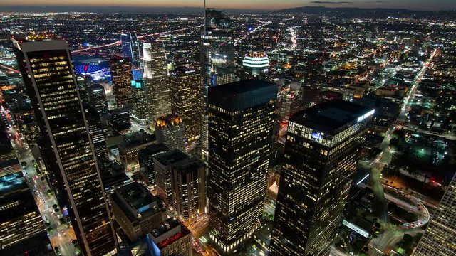 Time lapse of cityscape at night, Los Angeles, California, United States