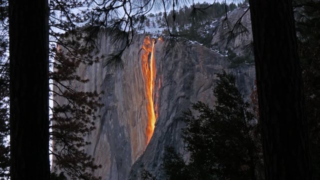 Horsetail Falls illuminated by sunset, Yosemite, California, United States