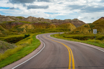 Road through Badlands National Park in South Dakota, USA