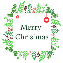 Elegant merry christmas background, with graphic of green leafy flower frame. Vector