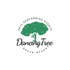 logo Dancing tree with Vintage Retro Rustic style and Stamp design Label 